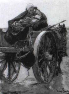 Mutter Und Kind Auf Pferdekarren by Hans Von Bartels