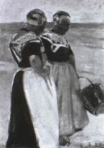 Zwei Hollandische Fischerfrauen In Den Dunen by Hans Von Bartels