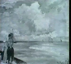 Hollandisches Paar Am Strand by Hans Von Bartels