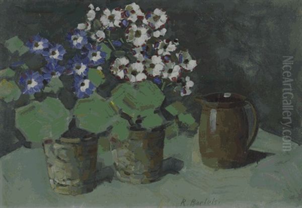 Stilleben Mit Zwei Cinerarien In Blumentopfen Und Milchtopf - view 1