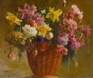 Blumenstillleben Mit Nelken Und Osterglocken