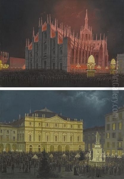 Veduta Notturna Di Piazza Del Duomo E Piazza Della Scala, Milano (+ Another; 2 Works) - view 1
