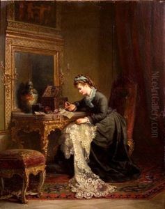 Remembrances - Genre Scene With A Woman Seated At A Dressing Table