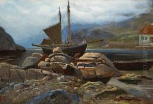 Seilskute Ankret Opp by Carl Wilhelm Boeckman Barth