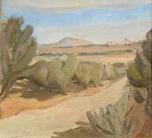 Sudliche Landschaft Mit Buschgesaumtem Weg by Paul Basilius Barth