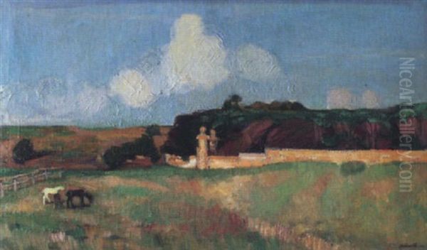 Weite Landschaft Mit Portal Und Weidenden Pferden - view 1