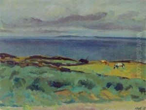 Weidende Pferde Am Meer by Paul Basilius Barth