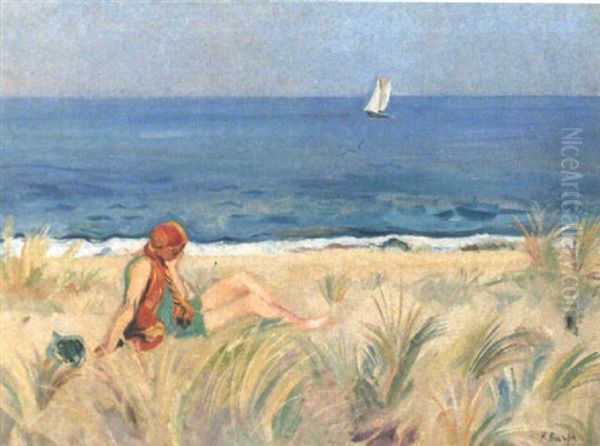 Sitzende Frau Am Meeresstrand - view 1