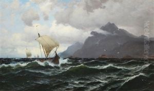 Lofotfiskere I Frisk Bris Ved Vagakallen by Wilhelm Barth