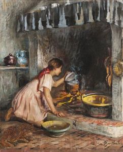 Jeune Fille A La Cheminee by Marius Barthalot