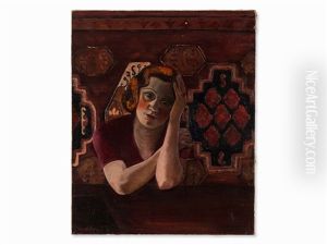 Female Portrait In Red by Victor Barthe