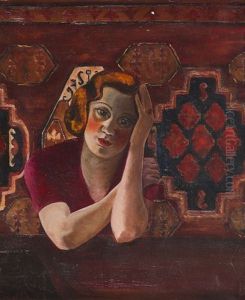 Portrait Of A Lady In Red by Victor Barthe