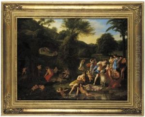 Bacchus With Nymphs In A Classical Garden Landscape (bacchus Mit Nymphen In Einer Klassischen Landschaft) by Friedrich Barthel