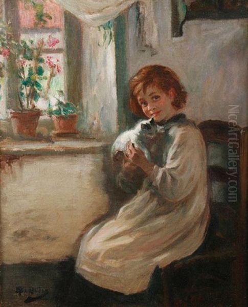 Young Girl With Kitten - view 1
