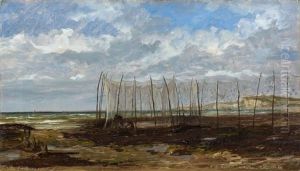 Scene De Plage A Pourville, Pays De Caux, Normandie by Frederic Auguste Bartholdi