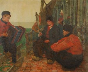 Jeune Frison Jouant De L'accordeon Pour Sa Famille
