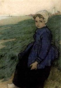 Portrait De Fillette Hollandaise (madeleine Daye A 6 Ans) by Charles William Bartlett