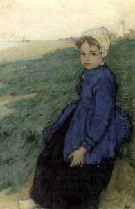 Portrait De Fillette Hollandaise - Madeleine Daye A 6 Ans by Charles William Bartlett