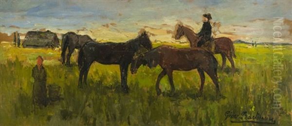 Cavalli Al Pascolo by Giovanni Bartolena