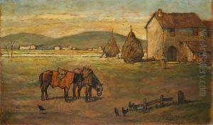 Veduta Di Campagna Con Cavalli by Giovanni Bartolena