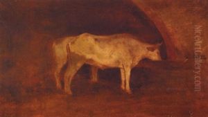 Cattle Feeding At A Trough by Giovanni Bartolena