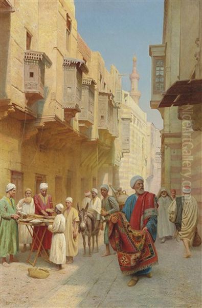 A Cairo Street Scene, With A Khubz Bread Seller, A Rug Merchant And A Water Seller - view 1