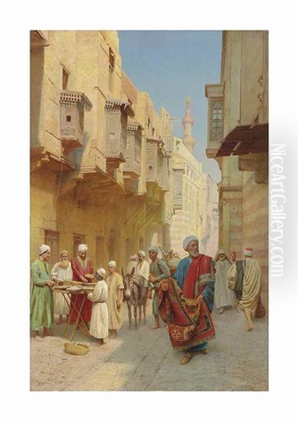 A Cairo Street Scene, With A Khubz Bread Seller, A Rug Merchant And A Water Seller - view 1