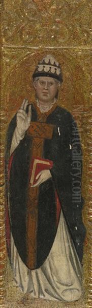 A Papal Saint, Holding A Book With One Hand Raised In Benediction - view 1