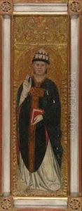 A Male Saint, Holding A Book With One Hand Raised In Benediction by Taddeo Di Bartolo