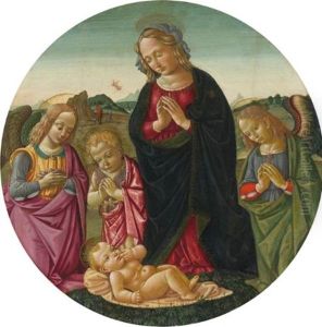 The Madonna And Infant Saint John The Baptist Adoring The Christ Child With Two Angels, The Annunciation To The Shepherds Beyond
