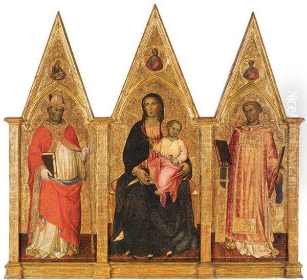 Madonna And Child Enthroned, With Saints Augustine And Lawrence, A Triptych, In The Pinnacles: The Redeemer, Saint John The Baptist And A Saint - view 1