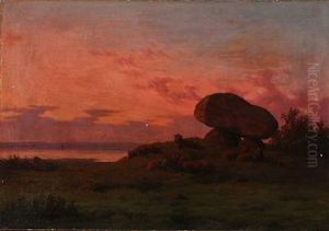 Sunset With Sheep At A Dolmen by Carl Frederik Bartsch