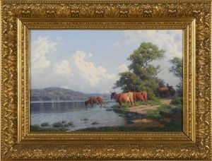 Cattle By The Riverside by Carl Frederik Bartsch