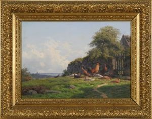 Country Landscape With Roosters by Carl Frederik Bartsch