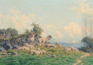 Summer Day With A Flock Of Grazing Sheep by Carl Frederik Bartsch