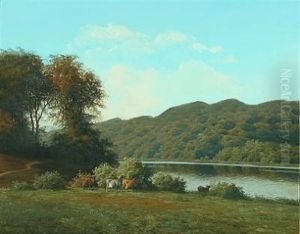 Cows By A Lake by Carl Frederik Bartsch