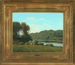 Cows By A Lake by Carl Frederik Bartsch