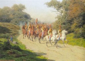 Kong Frederik Vll Og Prins Christian Pa Manovre I Ermelunden by Carl Frederik Bartsch