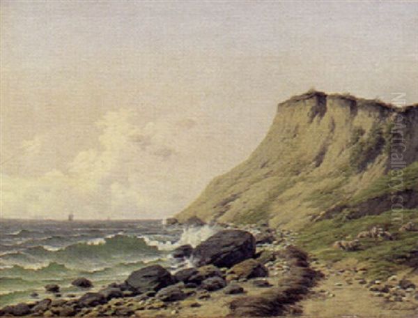 Klippeparti Med Far Og Udsigt Ober Oresund Med Kronborg I Baggrunden - view 1