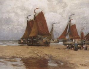 Fischmarkt Am Strand Bei Katwijk by Wilhelm Bartsch