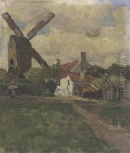 Gehoft Mit Windmuhle In Belgien by Wilhelm Bartsch