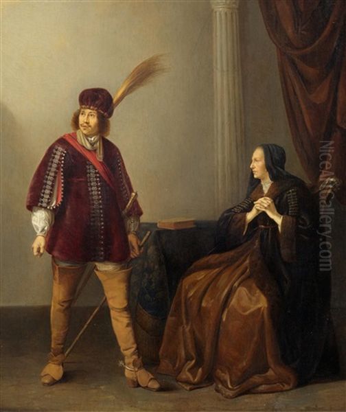 A Nobleman And A Lady On A Chair In An Interior - view 1