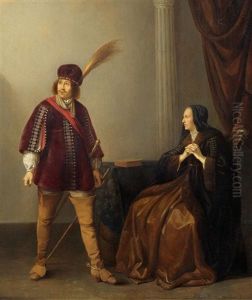 A Nobleman And A Lady On A Chair In An Interior by Willem Bartsius