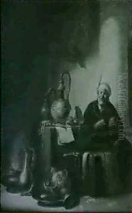 An Interior, With A Seated Man Wearing A Turban And         Clutching A Skull, Surrounded By An Open Chest...