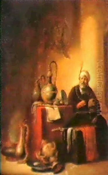 An Interior, With A Seated Man Wearing A Turban.... - view 1