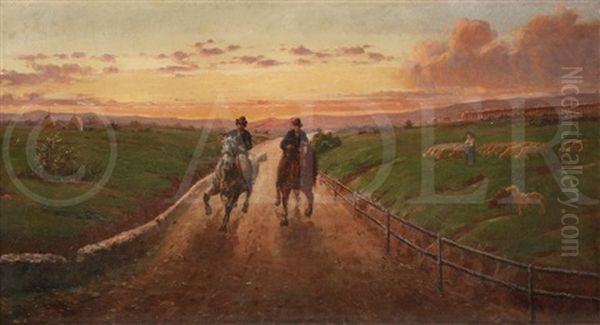 Cavaliers Sur Le Chemin Au Crepuscule - view 1