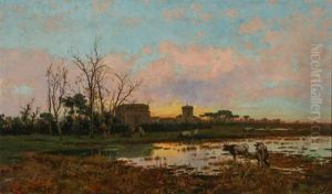 Castel Fusano And Marsh Scene by Pietro Barucci