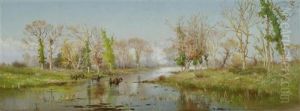 Weite Flusslandschaft Mit Buffeln