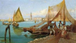 Fishermen In The Venetian Lagoon by Pietro Barucci