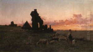 A Shepherdess And Her Flock In The Roman Campagna A Shepherdess And Her Flock In The Roman Campagna